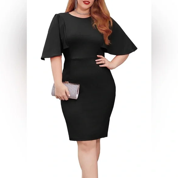 Grace Karin | Dresses | Grace Karin 34 Ruffle Sleeve Slim Fit Business Black  Pencil Dress Size Large | Poshmark